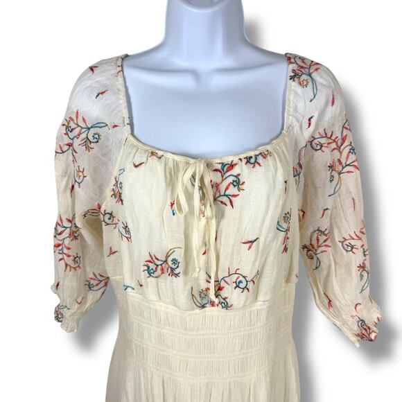 Anthropologie Dress Womens Medium Petite Boho Cottage Embroidered Floral Tiered - Picture 2 of 12